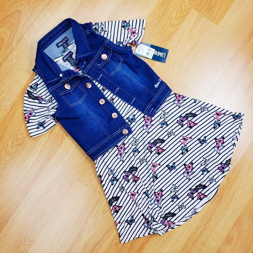 Girls Butterfly Dress and Demin Vest Set Size 7